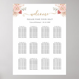 Póster Gráfico de Asientos de Boda de Flores Boho Simples