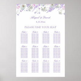 Póster Gráfico de Asientos de Boda de Flores de Lila