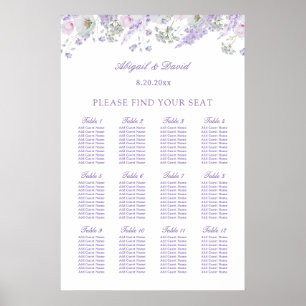 Póster Gráfico de Asientos de Boda de Flores de Lila