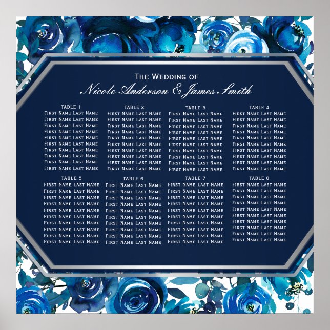 Póster Gráfico de Asientos de Boda de Flores Florales Índ (Frente)