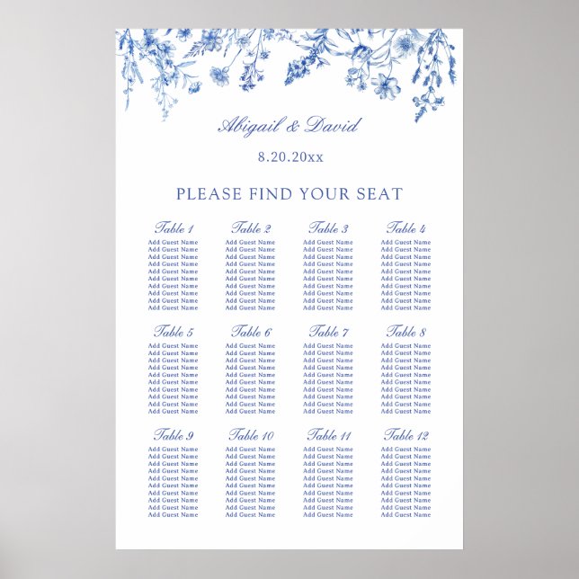 Póster Gráfico de Asientos de Boda de Flores Silvestres A (Frente)