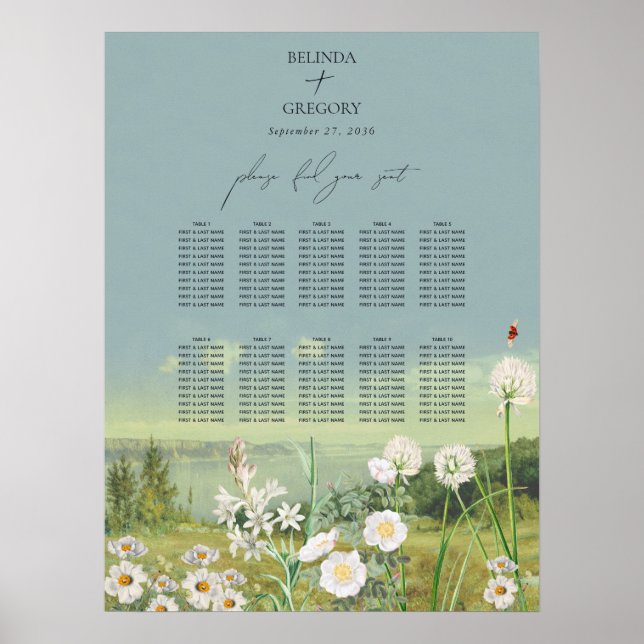 Póster Gráfico de asientos de Boda de flores silvestres d (Frente)