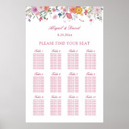 Póster Gráfico de Asientos de Boda de Flores Silvestres F