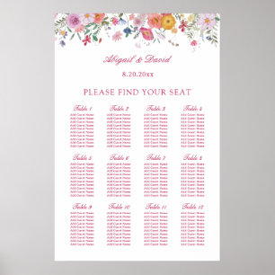 Póster Gráfico de Asientos de Boda de Flores Silvestres F