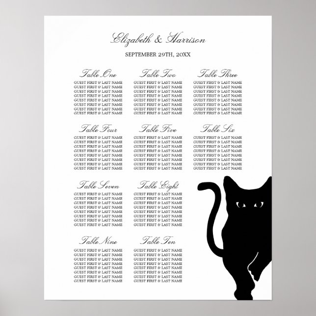 Póster Gráfico de asientos de Boda de gato negro moderno  (Frente)