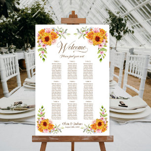 Póster Gráfico de Asientos de Boda de Girasol y Rosa con