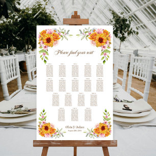 Póster Gráfico de Asientos de Boda de Girasol y Rosa de 1
