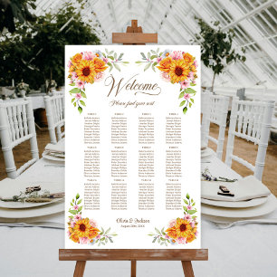 Póster Gráfico de Asientos de Boda de Girasol y Rosa de 1