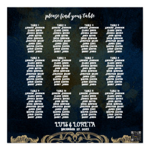 Póster Gráfico de asientos de Boda de guiones