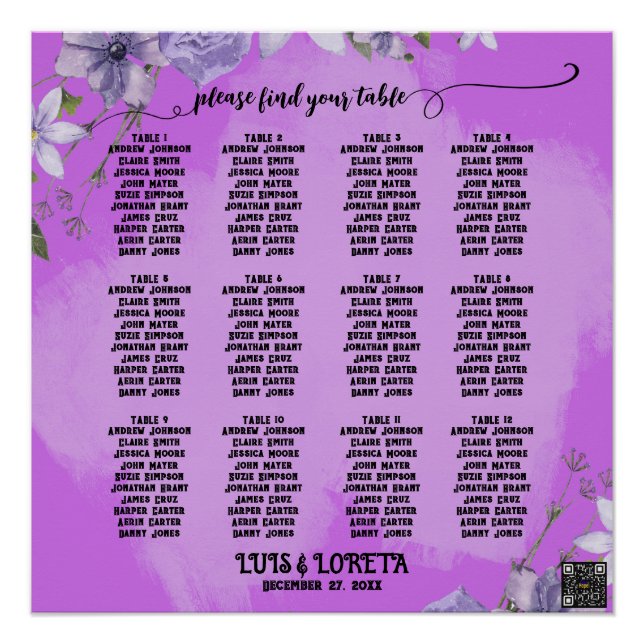 Póster Gráfico de asientos de Boda de guiones (Anverso)