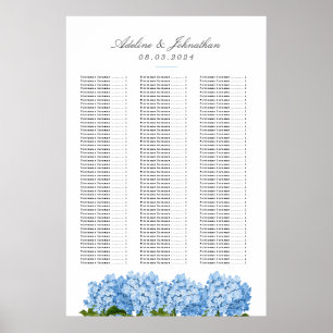 Póster Gráfico de asientos de Boda de hidrangea azul