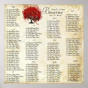 Póster Gráfico de Asientos de Boda de Hoja de Corazón Roj