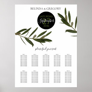 Póster Gráfico de asientos de Boda de hojas de oliva