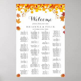 Póster Gráfico de Asientos de Boda de Hojas de Otoño Rúst