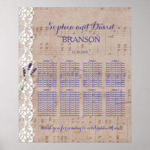 Póster Gráfico de asientos de Boda de lavanda de música r