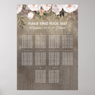 Póster Gráfico de asientos de Boda de madera floral rústi