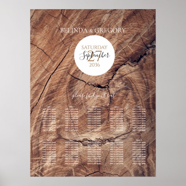 Póster Gráfico de asientos de Boda de madera rústica (Frente)