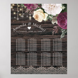 Póster Gráfico de asientos de Boda de madera rústica