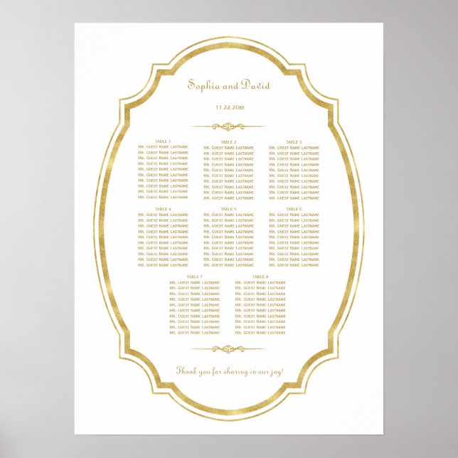 Póster Gráfico de asientos de Boda de marco de Relieve me (Frente)