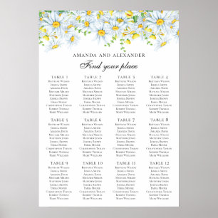 Póster Gráfico de asientos de boda de margaritas. Flores 