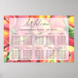 Póster Gráfico de asientos de boda de melocotones acuarel