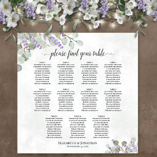 Póster Gráfico de Asientos de Boda de Mesa 11 Lavanda Euc