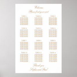 Póster Gráfico de Asientos de Boda de Mesa 12 Beige Dorad