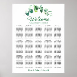 Póster Gráfico de Asientos de Boda de Mesa 15 Verde Eucal