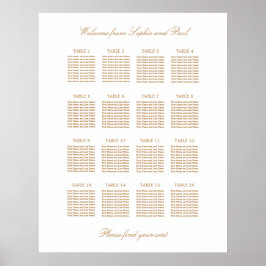 Póster Gráfico de Asientos de Boda de Mesa 16 Beige Dorad