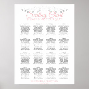 Póster Gráfico de Asientos de Boda de Mesa 16 Rosa y Gris
