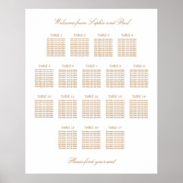 Póster Gráfico de Asientos de Boda de Mesa 17 Beige Dorad