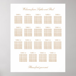 Póster Gráfico de Asientos de Boda de Mesa 19 Beige Dorad