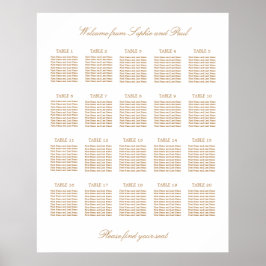 Póster Gráfico de Asientos de Boda de Mesa 20 Beige Dorad