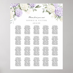 Póster Gráfico de Asientos de Boda de Mesa 20 Hortensia F