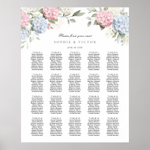 Póster Gráfico de Asientos de Boda de Mesa 20 Hortensias 