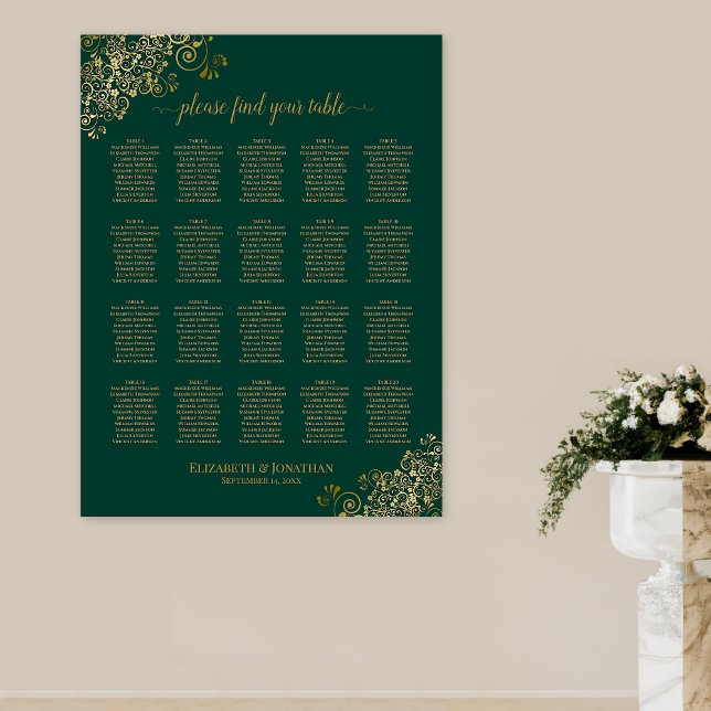 Póster Gráfico de asientos de Boda de mesa 20 verde esmer (In Situ on Wall)
