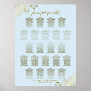 Póster Gráfico de Asientos de Boda de Mesa 22 Azul Polvo 