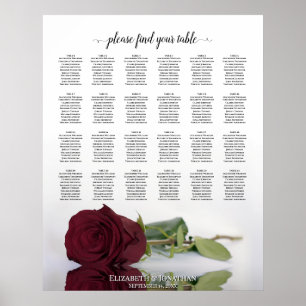 Póster Gráfico de Asientos de Boda de Mesa 24 Rosa Roja d