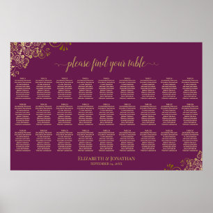Póster Gráfico de Asientos de Boda de Mesa 27 Magenta Cir