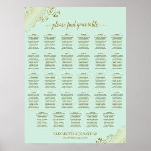 Póster Gráfico de Asientos de Boda de Mesa 29 en Verde Me