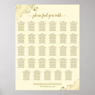 Póster Gráfico de Asientos de Boda de Mesa 29 Fancy Gold
