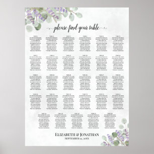 Póster Gráfico de Asientos de Boda de Mesa 29 Lavanda Euc