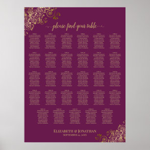 Póster Gráfico de Asientos de Boda de Mesa 29 Oro Magenta