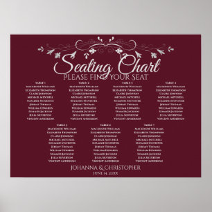 Póster Gráfico de Asientos de Boda de Mesa 7 Chic Burgund