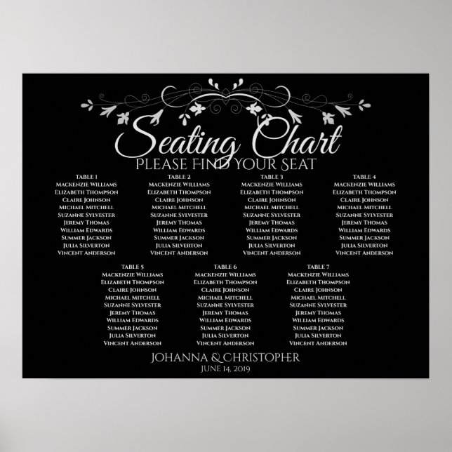 Póster Gráfico de Asientos de Boda de Mesa 7 Chic Plata s (Frente)