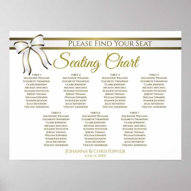 Póster Gráfico de Asientos de Boda de Mesa 7 con Cinta Bl (Frente)