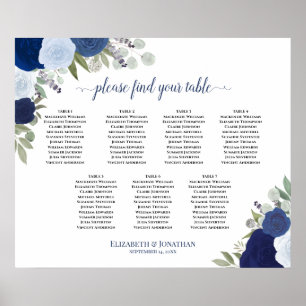 Póster Gráfico de Asientos de Boda de Mesa 7 Rosas Azules