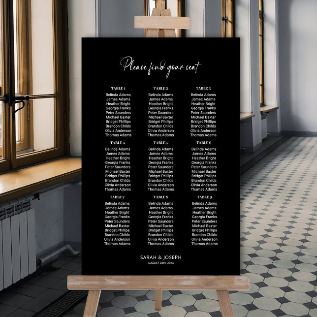 Póster Gráfico de Asientos de Boda de Mesa 9 Negro Simple (Subido por el creador)