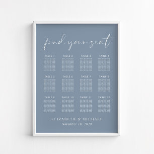 Póster Gráfico de Asientos de Boda de Mesa Chic Dusty Blu