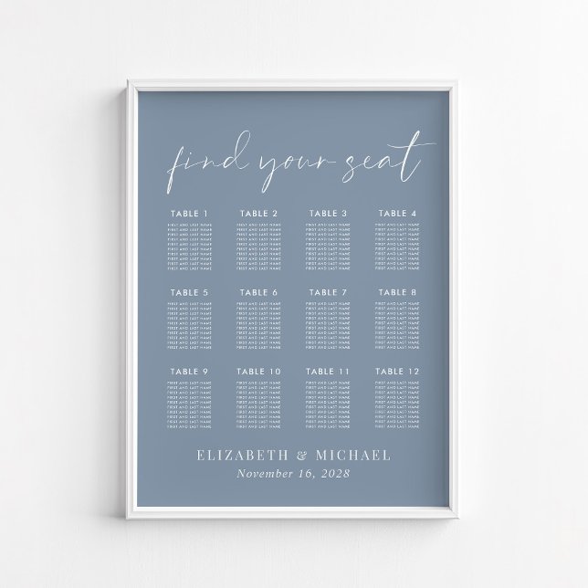 Póster Gráfico de Asientos de Boda de Mesa Chic Dusty Blu (Subido por el creador)